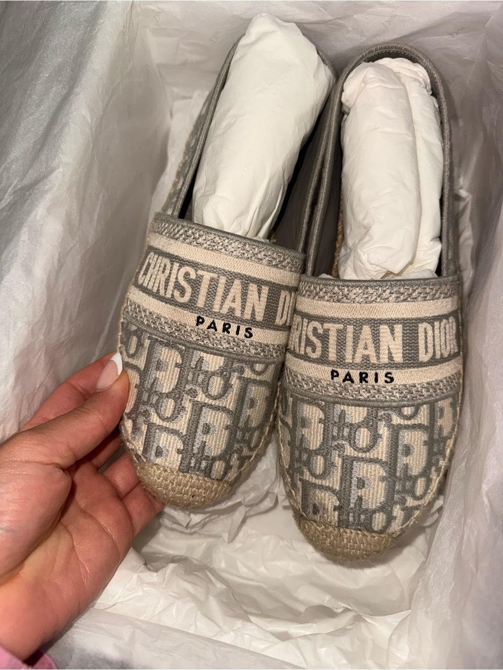 Dior Granville Espadrilles in Grey Stone and Beige